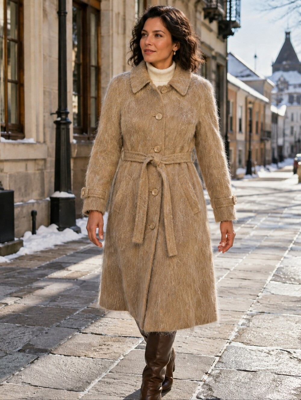 Vintage Andrew Stewart Scotland Mohair Wool Belted Coat Size 12